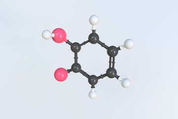 Catechol molecule made with balls, scientific molecular model. 3D rendering