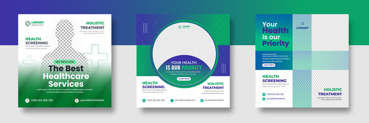 Medical Social Media Post Template, Healthcare Social Media Banner Template, Medical and healthcare social media post template. health doctor social media post banner. Medical Health banner.