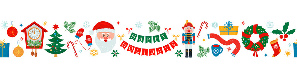 colored seamless border merry christmas and happy new year