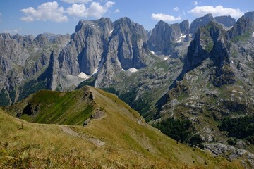 Mountain views during trekking along the most beautiful tourist loop on the Montenegrin side of Prokletije Mountains: Volusnica (1879 m) - Taljanka (2018 m) - Popadija (2057 m). Montenegro