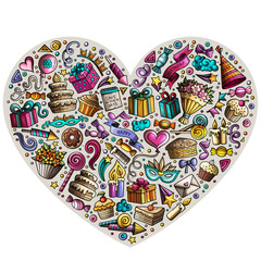 Colorful vector set of Holidays cartoon doodle objects, symbols and items