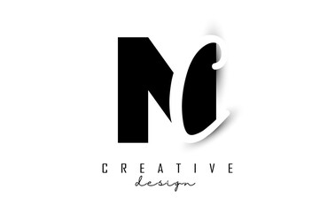 Letters NC Logo with a minimalist design. Letters N and C with geometric and handwritten typography.