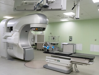 Medical advanced linear accelerator in oncological cancer therapy in a modern hospital. Linear...