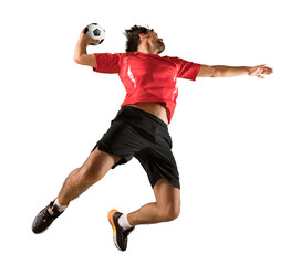Handball player in action isolated