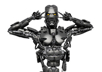 cyborg doing a peace and love pose