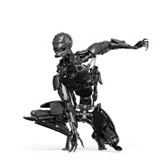 cyborg is crouched and ready for action