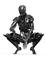cyborg is crouched and waiting for action
