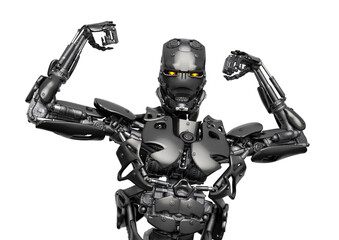 Fototapeta premium cyborg is going a power pose
