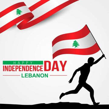 Happy Independence day Lebanon Vector Template Design Illustration. silhouette man running with flag