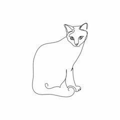 Vector continuous one single line drawing icon of cat kitty sitting in silhouette on a white background. Linear stylized.