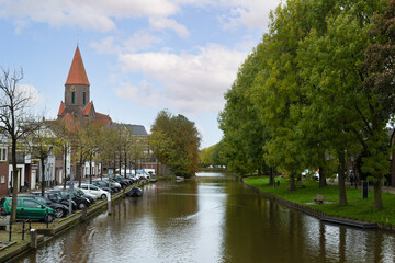 View of the river Hollandse IJssel from the small  town of Montfoort.