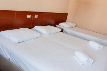 Hotel - hotel room with beds and decor