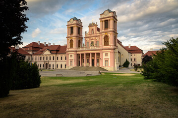 Benedictine monastery of Goettweig Abbey at sunset, 11th century and rebuilt in the 18th century...