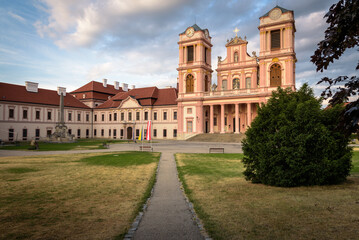 Fototapeta na wymiar Benedictine monastery of Goettweig Abbey at sunset, 11th century and rebuilt in the 18th century with baroque architecture, World Heritage Site, Furth bei Göttweig, Lower Austria,