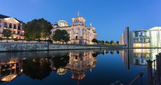 4k sunrise hyper lapse of the German parliament building, early morning scene