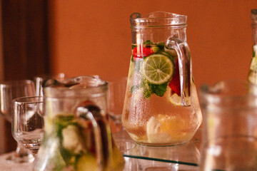 Flavored water - Water with strawberry, lemon slice and pineapple