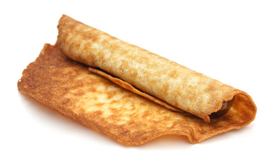 Homemade waffle cone with condensed milk isolated on a white background. Sweetness. Breakfast. Condensed milk. Dessert.