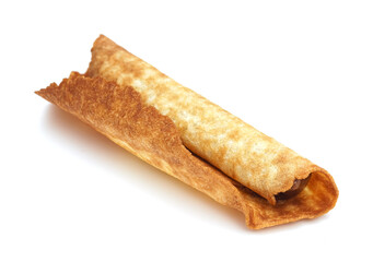 Homemade waffle cone with condensed milk isolated on a white background. Sweetness. Breakfast. Condensed milk. Dessert.