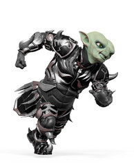 little alien warrior is walking