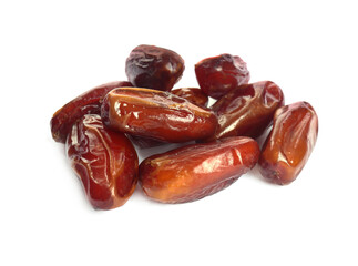 Tasty sweet dried dates on white background