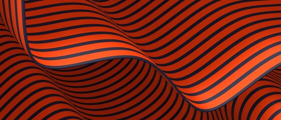 Abstract geometric wavy folds with stripes of orange and black colors. 3d rendering.