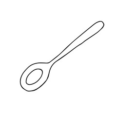 Hand-draw black vector illustration of metallic spoon isolated on a white background
