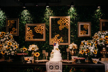 wedding decoration - wedding table with cake, sweets and flowers