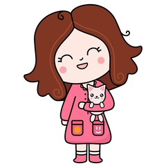 Kawaii girl doll with kitten