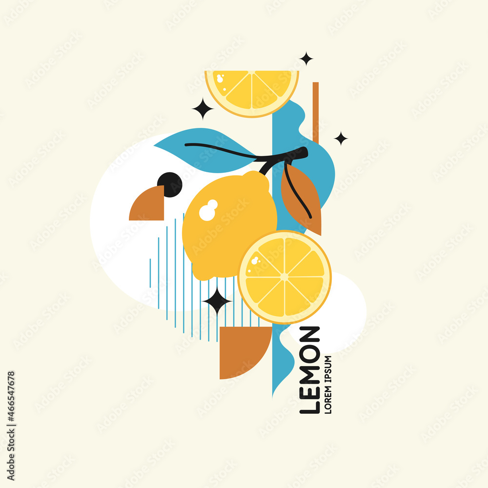 Poster vector graphics in a minimalistic fashionable style with geometric elements.. illustration of a lemo