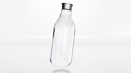 3d illustration of glass bottel on air , empty clear bottle isolated on a white background,  3d render
