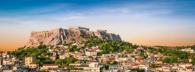 Fotobehang Athene, Griekenland panoramisch uitzicht op de Akropolis bij zonsondergang. © Nancy Pauwels