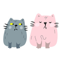 Draw vector illustration character collection cute cat.Doodle cartoon style.