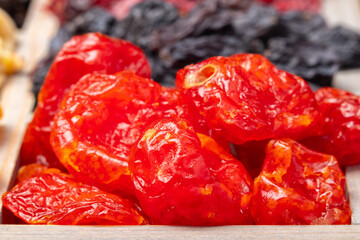 dried dogwood in a wooden box close-up