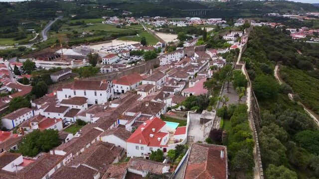 Obidos-Portugal Vista geral a&eacute;rea at&eacute; &agrave; Torre do Facho