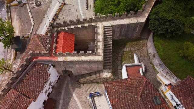 Obidos-Portugal Vista aerea da Porta da Vila e Rua Direita