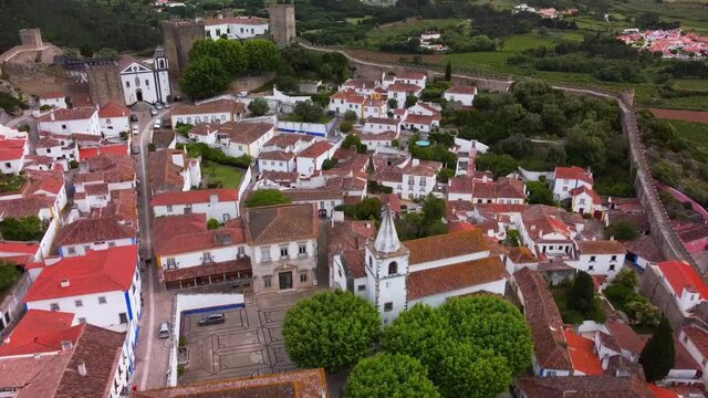 Obidos-Portugal Vista a&eacute;rea da Pra&ccedil;a de Santa Maria