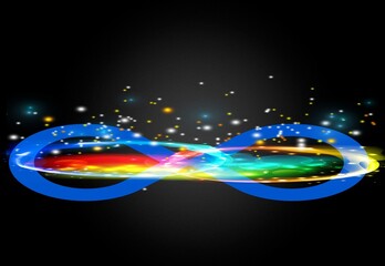 Bright color infinity sign on black background.