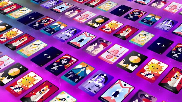 Waving Tarot cards on the pink background. Animation of the Tarot cards on the pink background.