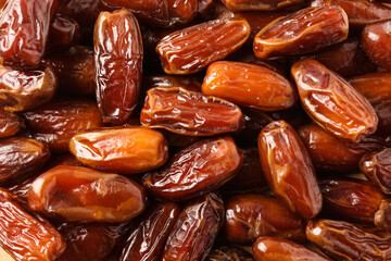 Tasty sweet dried dates as background, top view - obrazy, fototapety, plakaty