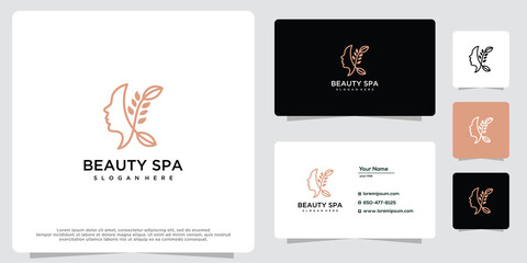 Women's beauty salon and spa line logo. Gold logo design, icon and business card template.