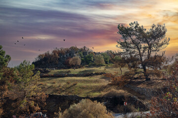 Fototapeta na wymiar Sunset in The Colorful Mountains Early November