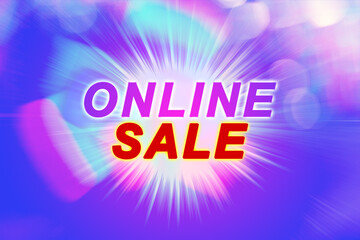 Text ONLINE SALE on motion blurred background, flight space