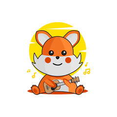 Cute cartoon fox playing guitar design vector