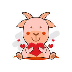 Cute cartoon illustration goat holding heart design vector