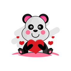 Cute cartoon illustration panda holding heart