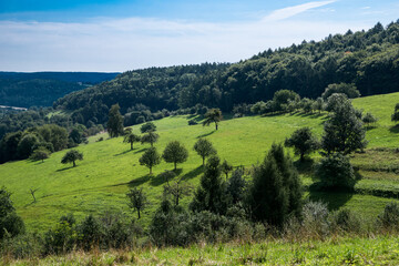 Fototapeta na wymiar Hills and trees at the German countryside