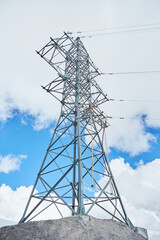 High-voltage tower for transmitting electricity. Energy industry.