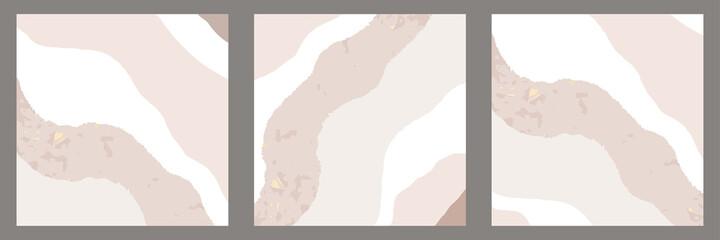Chic canvas template, wavy brush stroke pink beige shades and gold foil touch landscape 