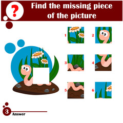 Fototapeta premium Puzzle education game for preschool children with worm