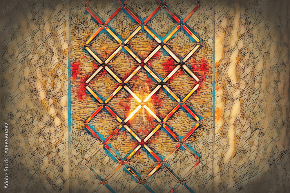 Poster beautiful lamp on a dark background and mosaic structure.